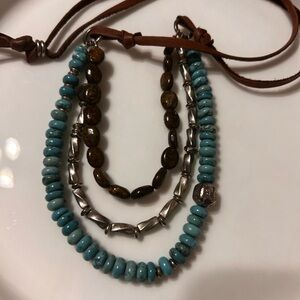 Western Turquoise Silver Long Adjustable Necklace Leather